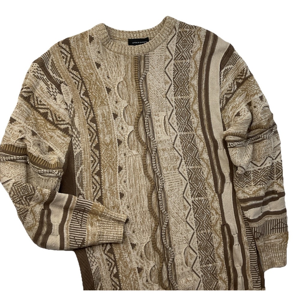 Cotton On Garments Sweater Men Sz S Coggi 3D Style Textured Pullover Beige Retro